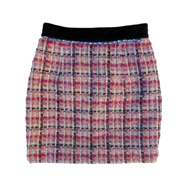 Mlle. Wen Dresses & Skirts - Tweed Plaid Mini Skirt Bright Multicolor Embellished Womens Size 36 Silk Blend